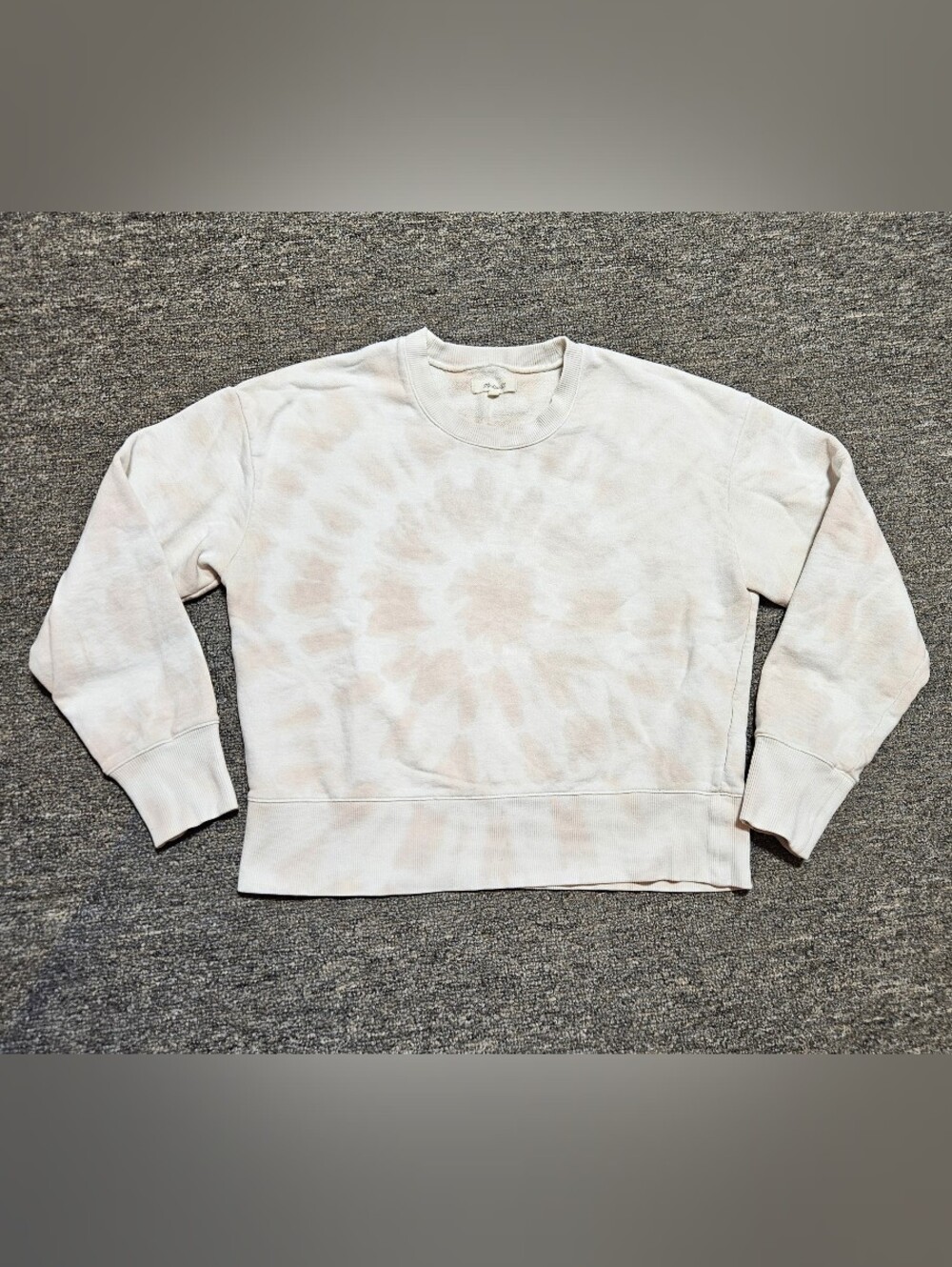 Madewell Cream & Tan Spiral Tie-Dye Crop Sweatshirt - Medium